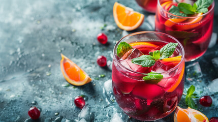 Cold Sangria Drink for a Festive Occasion, copy space