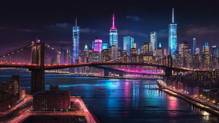 Fototapeta na wymiar Night panorama of New York city USA 21.09.2016