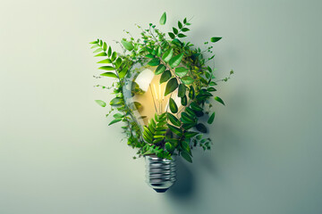 Sustainable Light Bulb Concept with Organic Plants Inside
