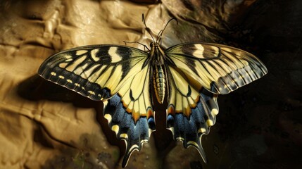 Close view of a butterfly with patterned wings in nature.