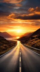 Road leading to mountain scenery landscape outdoors horizon.