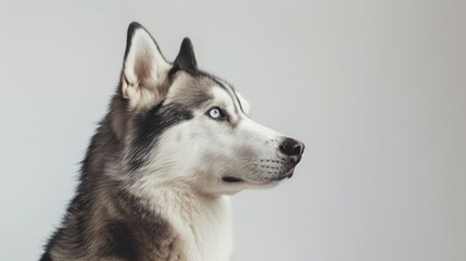 Fototapeta premium Husky against a clean white background, Alaskan Malamute dog on white background.