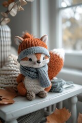 Handmade Knitted Fox Toy in Cozy Home Setting

