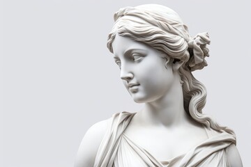 Naklejka premium Gypsum copy of Ancient Statue Venus head isolated on white background. Plaster white Sculpture Woman face