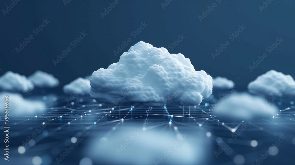 Poster cloud computing: a 3d vector illustration of a network of clouds