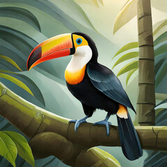 Fototapeta premium Toucan tropical bird, colorful ilustration.