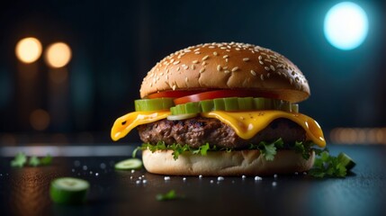 Appeyit burger close-up - obrazy, fototapety, plakaty