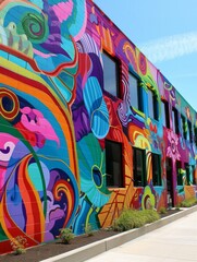 Business District Vibrant Mural: Inspiring Street Art in Urban Setting