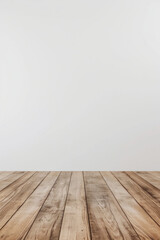 Naklejka na ściany i meble A minimalist stage set against a white blank background, featuring a sleek, polished wooden floor