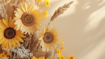 Vase filled with yellow sunflowers