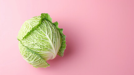 Fresh cabbage head on pink background