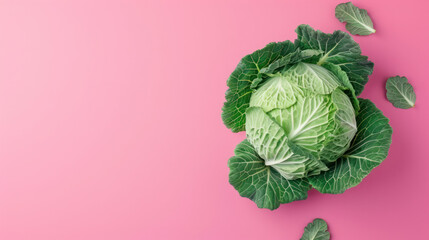 Head of cabbage on pink background