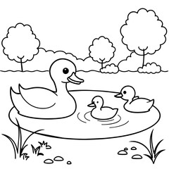 Duck and ducklings vector illustration