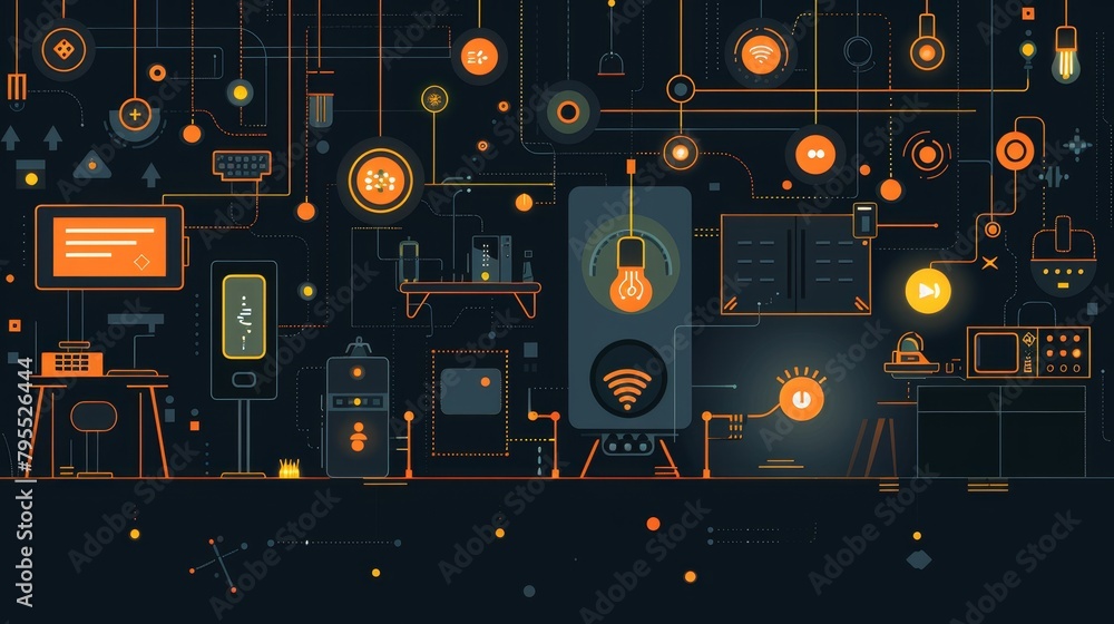 Poster wireless technology: a vector illustration of a smart home with devices connected via wi-fi