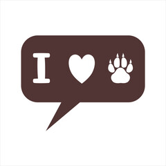 Tag with the inscription I love dogs, tag with the heart and paw of a dog. A message, lettering, an inspirational phrase
