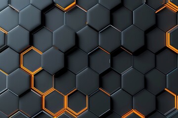 Black and gray hexagon pattern with orange lines, seamless wallpaper in the style of futuristic tech, high resolution iPhone wallpaper up32K HD
