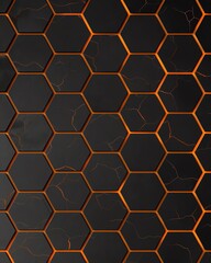 Black background with orange lines on the hexagons, wallpaper for phone and tablet in the style of various artists Rembrandt lighting