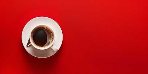 Flat lay of espresso coffee cup on red background coffee latte mockup 