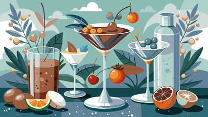 Gourmet Dessert Cocktails with Fresh Fruit Garnishes Illustration