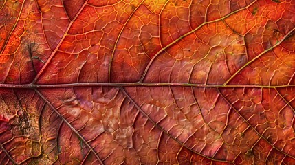 Ultrarealistic Macro Shot of Autumn Leaf Veins