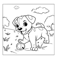 Dog playing ball coloring page - coloring book for kids