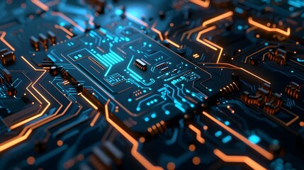 walls wrapped in digital binary codes with blue lights in the technology gateway