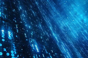 walls wrapped in digital binary codes with blue lights in the technology gateway