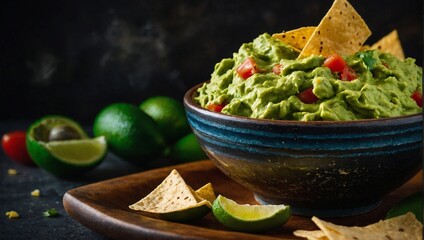 A bowl of guacamole with tortilla chips