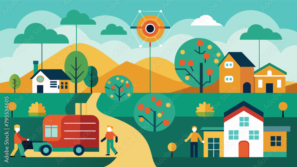 Poster a rural community benefiting from the use of neural tech in governance as resources are effectively 