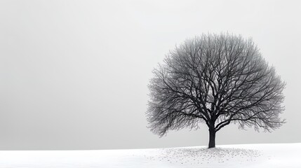 A minimalist representation of a tree, with bold outlines and sparse details, set against a b