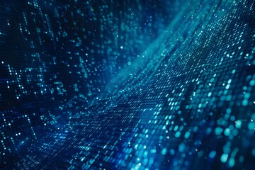 walls wrapped in digital binary codes with blue lights in the technology gateway