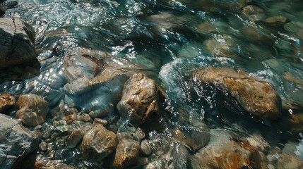 Realistic Reflections in Crystal Clear Mountain Stream Bird's Eye View