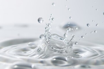 Refreshing liquid droplets against a transparent white canvas, evoking freshness
