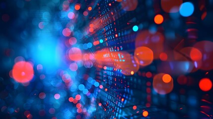 walls wrapped in digital binary codes with blue lights in the technology gateway