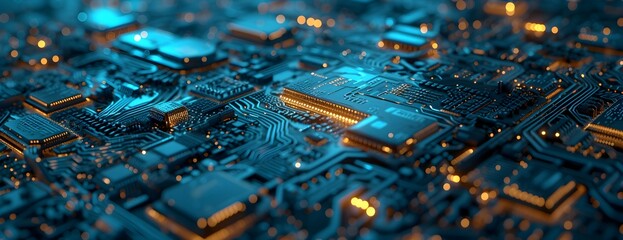 walls wrapped in digital binary codes with blue lights in the technology gateway