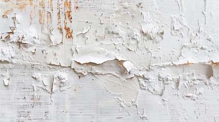 The image is a white background with a lot of peeling paint. The peeling paint gives the image a sense of decay and neglect