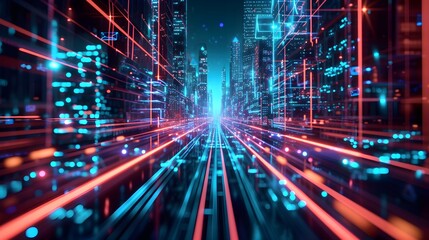 walls wrapped in digital binary codes with blue lights in the technology gateway