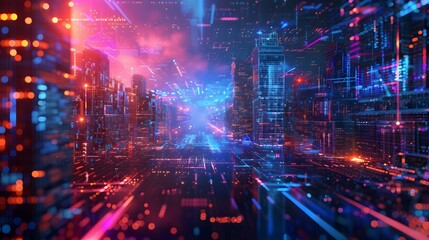 walls wrapped in digital binary codes with blue lights in the technology gateway