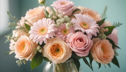 rosess, gerbera romantic and delicate  bouquet