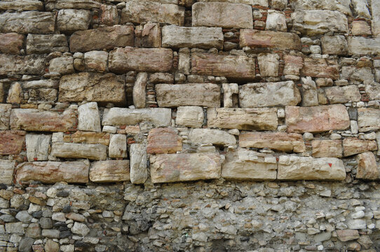 Old original walls made of large stones from Skopje fortress or skopsko Kale is a historic fortress located in the old town of Skopje city.