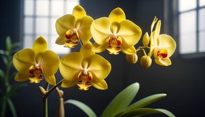 yellow orchid in studio background