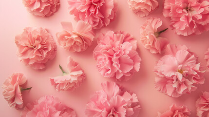 Group of pink flowers on pink background
