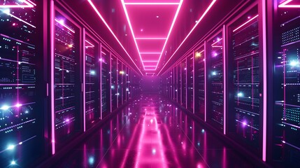 walls wrapped in digital binary codes with blue lights in the technology gateway
