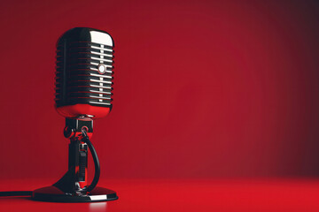 Black and red microphone on red background