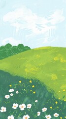 Fototapeta premium Cute field illustration grassland outdoors nature.
