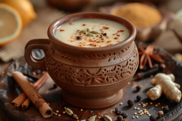 A cup of traditional masala chai close up 