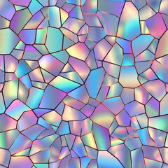 Illustration of stained glass with colorful holographic tones, seamless pattern