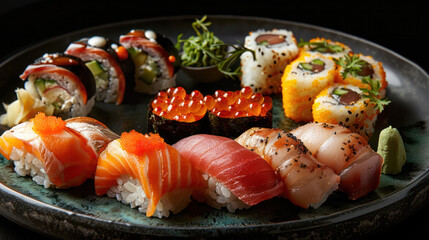 Plate of sushi on table - 795541674