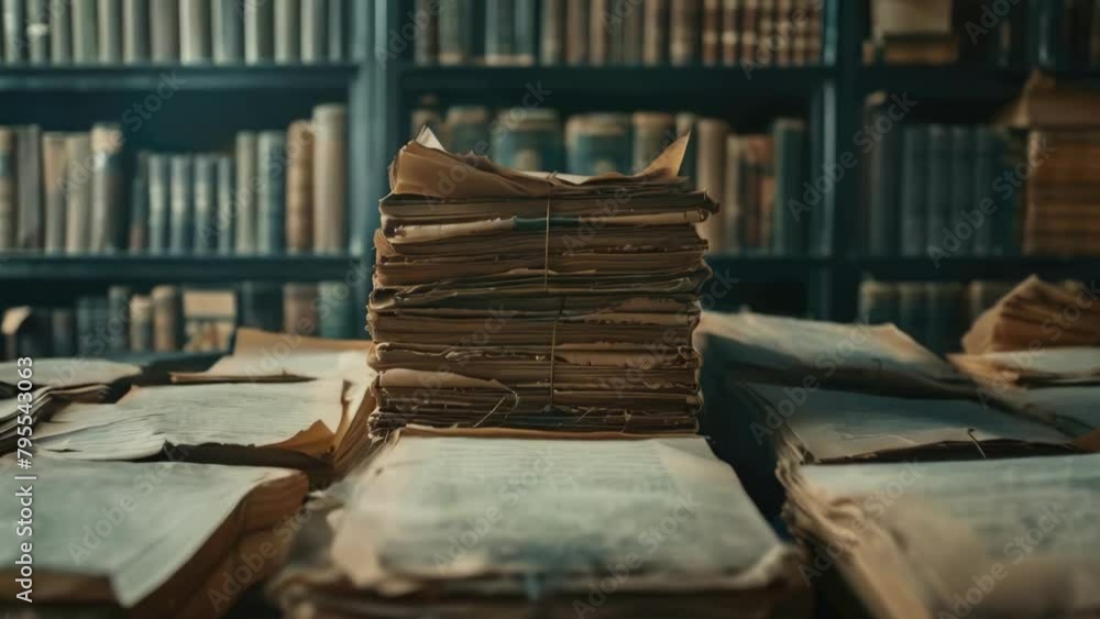 Poster a stack of old books with a few pages missing