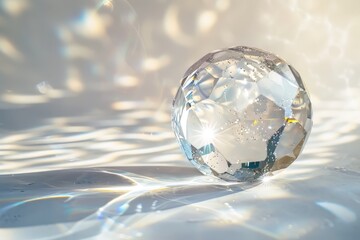 Sparkling crystal ball sparkles shimmering against a transparent white backdrop, perfect for mystical and magical concepts